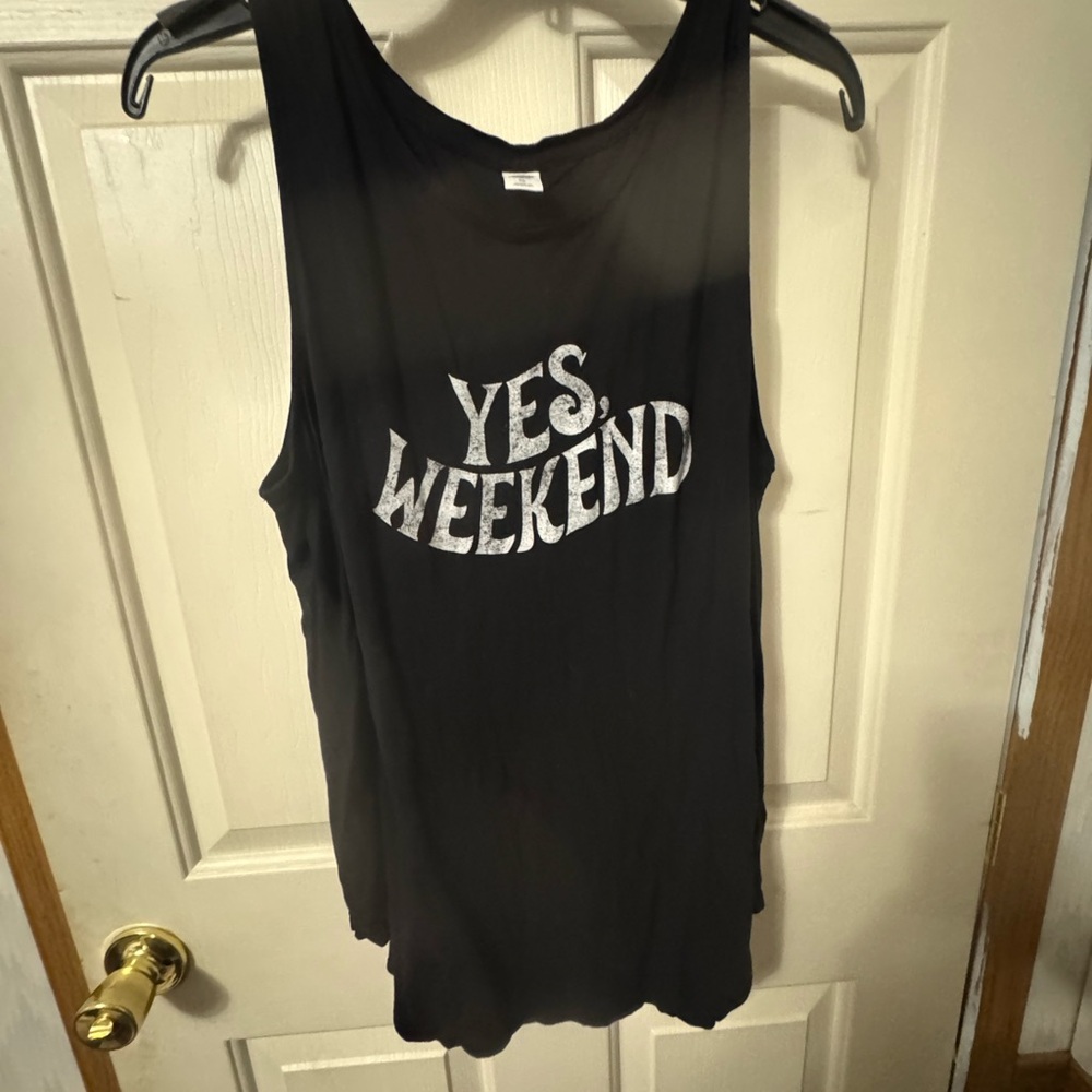 Old Navy Black Tank Top with 'Yes, Weekend' Graphic